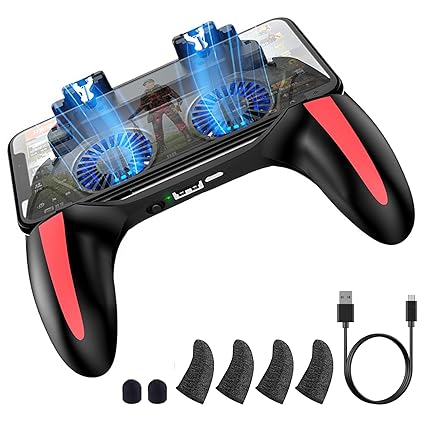 Mobile Game Controller with 4000mAh Power Bank & Cooling Fan, L1R1 Triggers Joystick for PUBG/Call of Duty/Fortnite, Gaming Grip Gamepad for 4.7-7"
