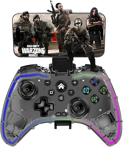 arVin Mobile Gaming Controller for iPhone:iPad:iOS:Android:Tablet:PC:PS5:PS4:PS3:Switch Transparent Bluetooth Gamepad Joystick with Phone Holder