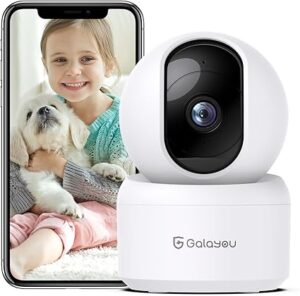 GALAYOU Indoor Security Camera 2K, Pet Camera, 360 Degree WiFi Home Security Camera for Baby:Elder:Nanny with Night Vision, Siren, 24:7 SD Card Storage