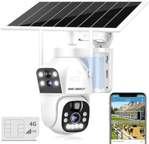 GENBOLT 3G:4G LTE Cellular Solar Security Camera Outdoor Wireless, 8W 15600mAh Battery Operated Surveillance Camera No WiFi, Dual Lens Spotlight IP Camera CCTV with SIM Card